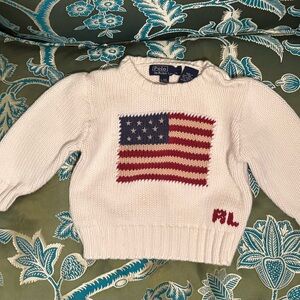 Polo Ralph Lauren White Sweater with American Flag Baby L/XL